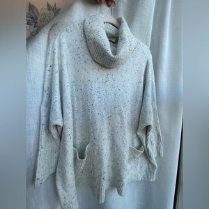 LOFT Cotton Blend Cowl Sweater- Pockets- Ribbed Details - Oversized